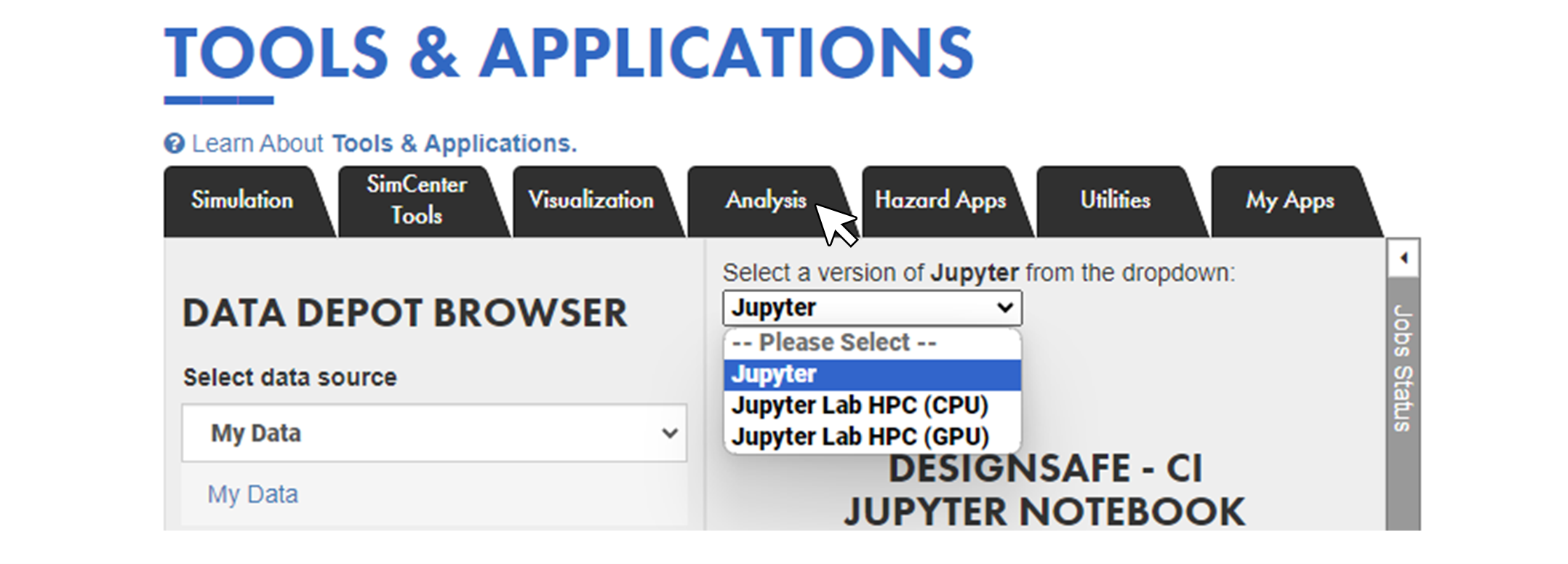 Figure 1. Access to the JupyterHub on DesignSafe-CI