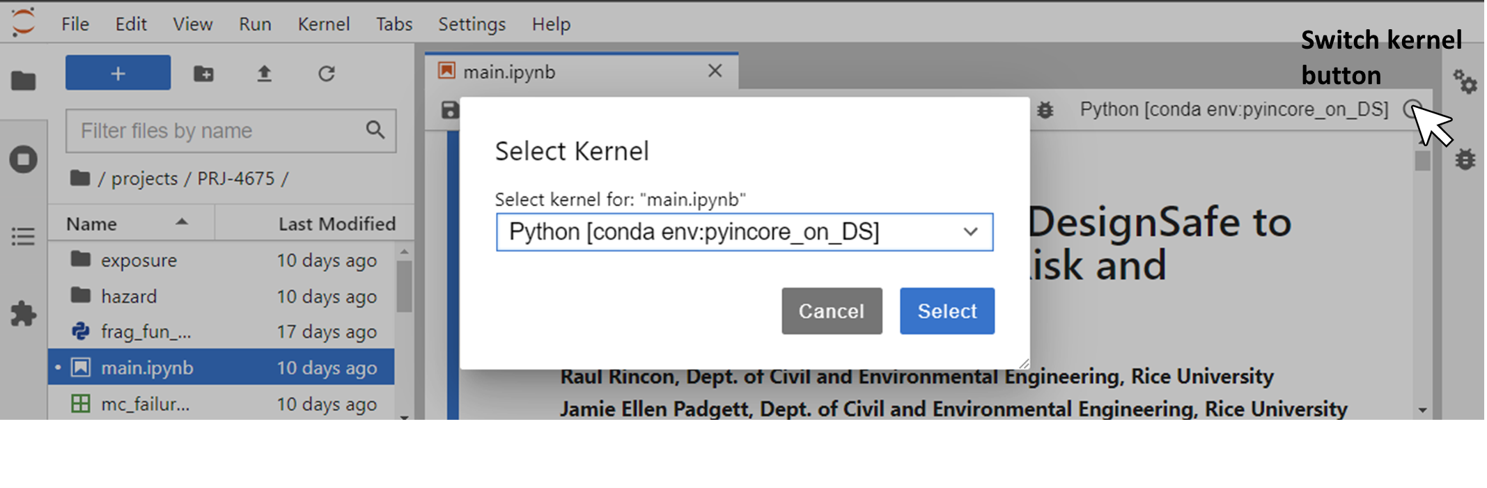 Figure 2. Selecting the newly created conda environment